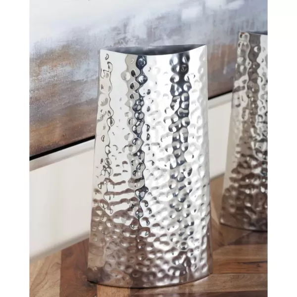 LITTON LANE 14 in. Hammered Stainless Steel Decorative Vase in Silver