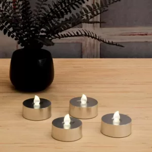 LUMABASE Silver Battery Operated Extra Large Tea Lights with Remote Control and 2-Timers (4-Count)