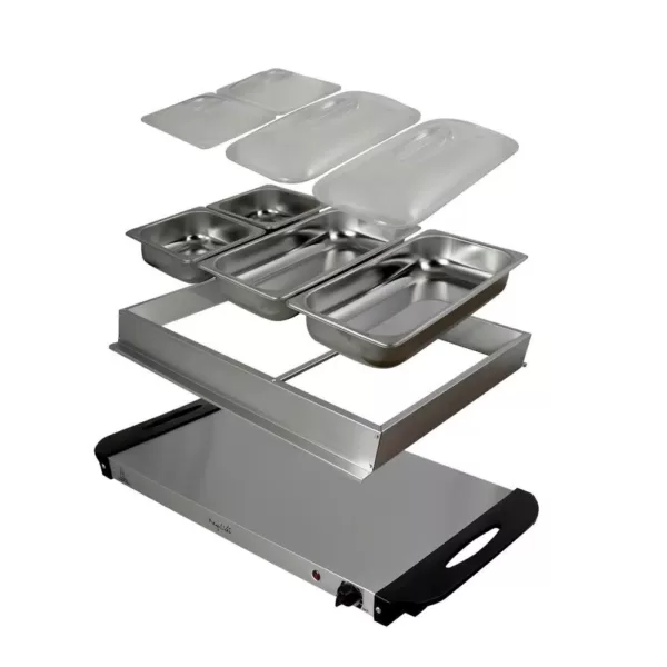 MegaChef 2.5 L Stainless Steel Warming Tray with 4 Crocks