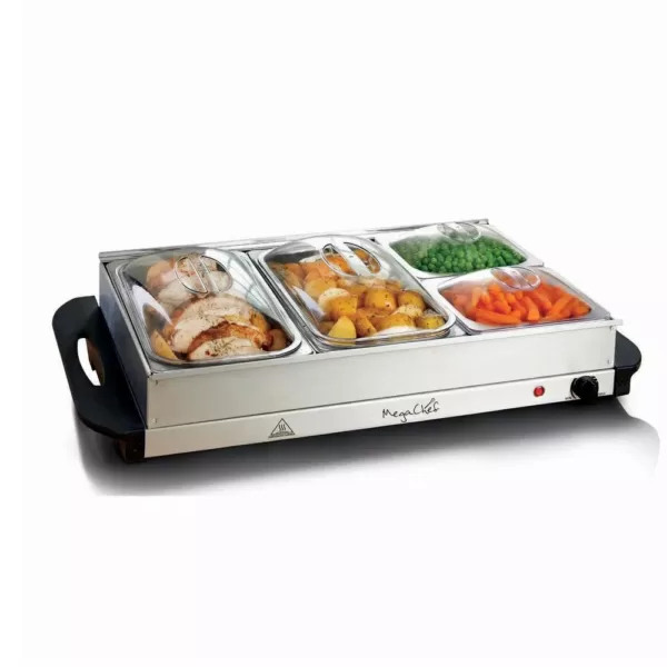 MegaChef 2.5 L Stainless Steel Warming Tray with 4 Crocks