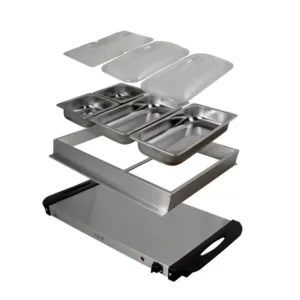 MegaChef 1.5 L Stainless Steel Warming Tray with 3 Crocks