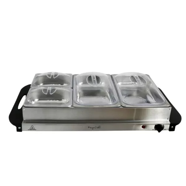 MegaChef 1.5 L Stainless Steel Warming Tray with 3 Crocks