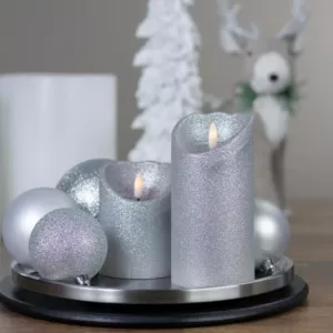 Northlight 6 in. Silver Glitter Flameless Battery Operated Christmas Decor Candle