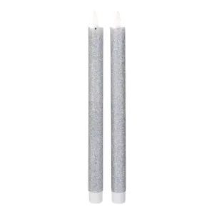 Northlight Set 2-Silver Glittered Flameless Taper Christmas Candles 12 in.