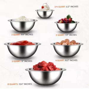 NutriChef 6-Piece Stainless Steel Kitchen Mixing Bowls Set