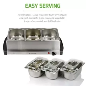 Ovente Mini 3-Tray Buffet Server and Food Warmer with Stand Alone Warmer Tray