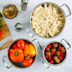 Ovente Dishwasher-Safe Stainless Steel Colander Set (3-Piece) (1.5 qt., 3qt., 5qt.)