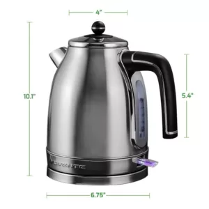 Ovente 7.2-Cup Silver Stainless Steel Electric Kettle with Removable Filter, Boil Dry Protection and Auto Shut Off Features