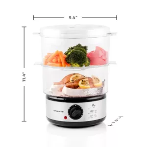 Ovente 20-Cup Silver 2-Tier Food Steamer with Stainless Steel Base and Plastic Containers