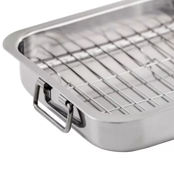 Ovente 13 in. x 9.3 in. Dishwasher-Safe Stainless Steel Roasting Pan with Wire Rack and Handles