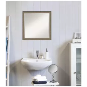 Amanti Art Parisian 22 in. W x 22 in. H Framed Square Beveled Edge Bathroom Vanity Mirror in Silver Pewter