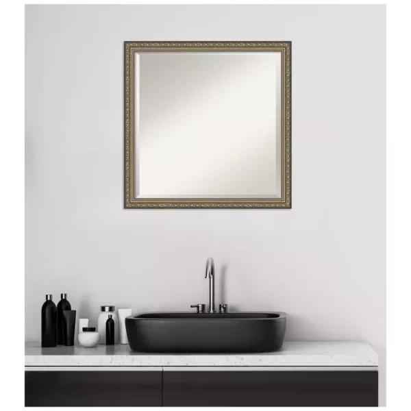 Amanti Art Parisian 22 in. W x 22 in. H Framed Square Beveled Edge Bathroom Vanity Mirror in Silver Pewter