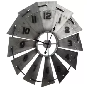 Pinnacle Windmill Galvanized Metal Silver Wall Clock