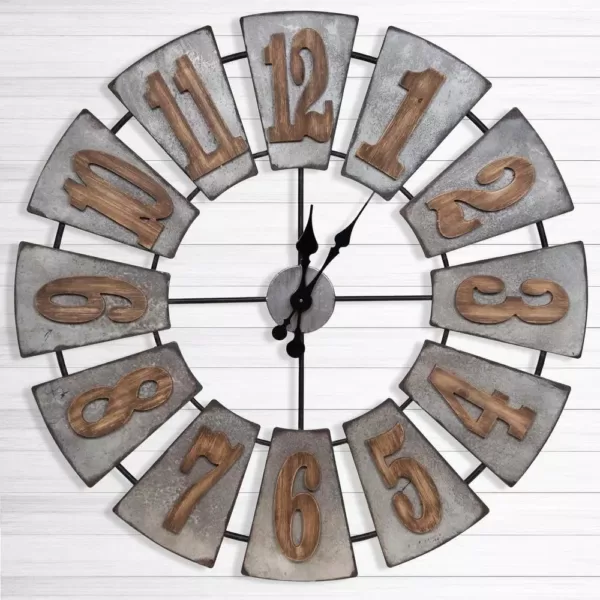 Pinnacle Windmill Wood Silver Wall Clock