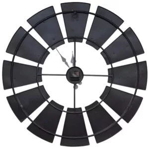 Pinnacle Windmill Wood Silver Wall Clock