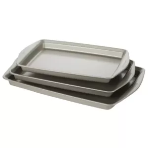 Rachael Ray Nonstick Bakeware Cookie Pan Set, 3-Piece, Silver