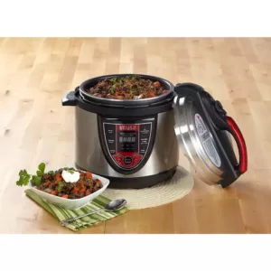 IMUSA 5 Qt. Silver and Red Electric Pressure Cooker with Locking Lid