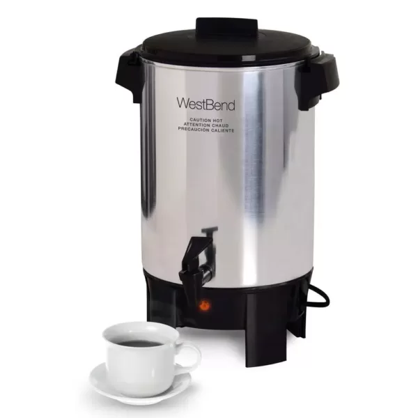 West Bend 30-Cup Silver Commercial Aluminum Coffee Urn Features Automatic Temperature Control with Quick Brewing