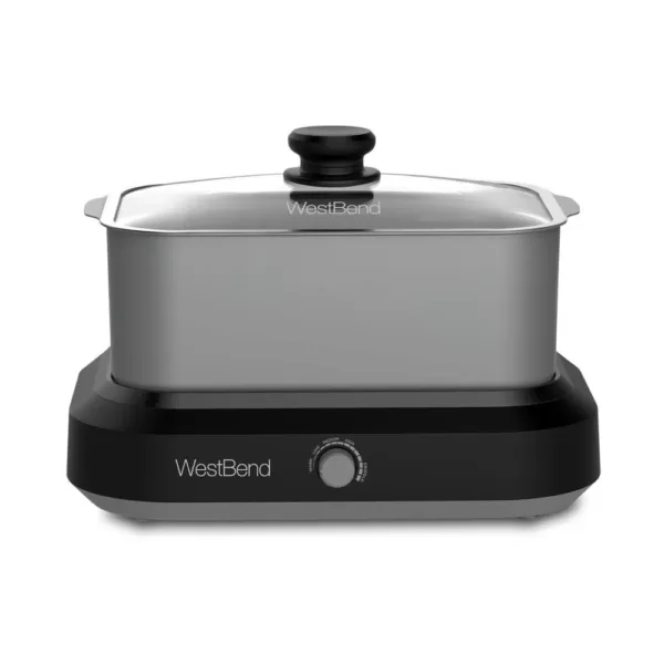 West Bend 5 qt. Silver Non-Stick Versatility Slow Cooker with 5-Temperature Settings Includes Travel Lid and Thermal Tote