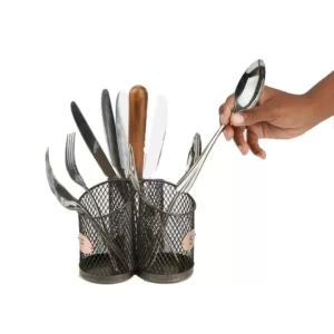 Mind Reader Brown Utensil Caddy Cutlery Holder Flatware with Silverware Organizer and Wood Handle