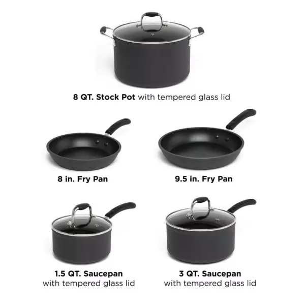 Ecolution Symphony 8-Piece Aluminum Nonstick Cookware Set in Slate