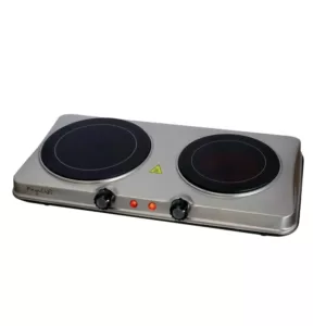 MegaChef Portable 2-Burner 7.5 in. Sleek Steel Hot Plate with Temperature Control