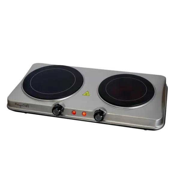 MegaChef Portable 2-Burner 7.5 in. Sleek Steel Hot Plate with Temperature Control