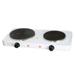 MegaChef Portable 2-Burner 7.25 in. Sleek White Hot Plate with Temperature Control