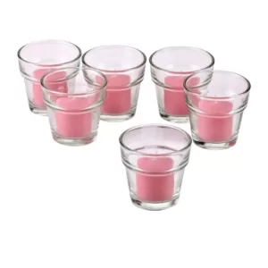 Light In The Dark Clear Glass Flower Pot Votive Candle Holders with Soft Pink Votive Candles (Set of 12)