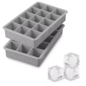 Spectrum Perfect Cube Silicone Ice Mold Freezer Tray 1.25 Cubes for Whiskey, Bourbon, Spirits & Liquor, 2-Piece Set, Oyster Gray