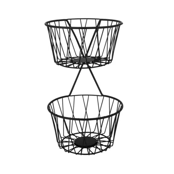 Spectrum Paxton 2-Tier Black Server Baskets, For Fruit, Produce, Bread, K-Cups, Snacks and More