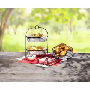 Spectrum Everly Dual Server Baskets, For Fruit, Produce, Bread, K-Cups, Snacks & More, Black