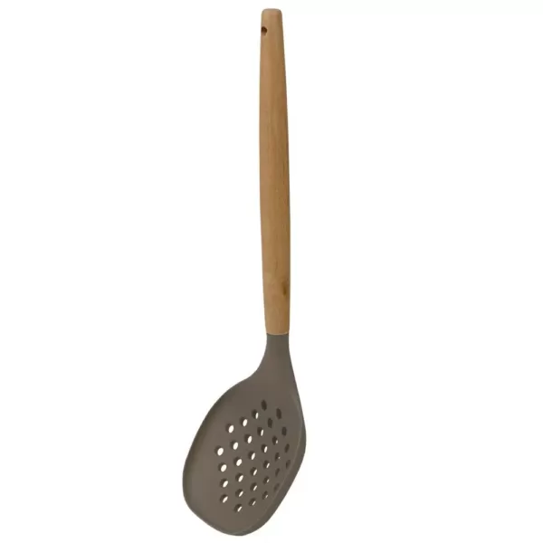 Home Basics Karina High-Heat Resistance in Grey with Easy Grip Beech Handle Non-Stick Safe Silicone Skimmer