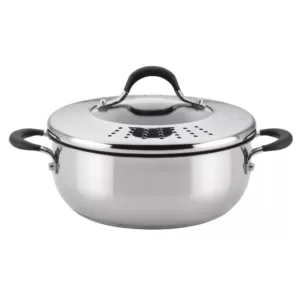 Circulon Momentum Stainless Steel Nonstick 4-Quart Covered Casserole with Locking Straining Lid