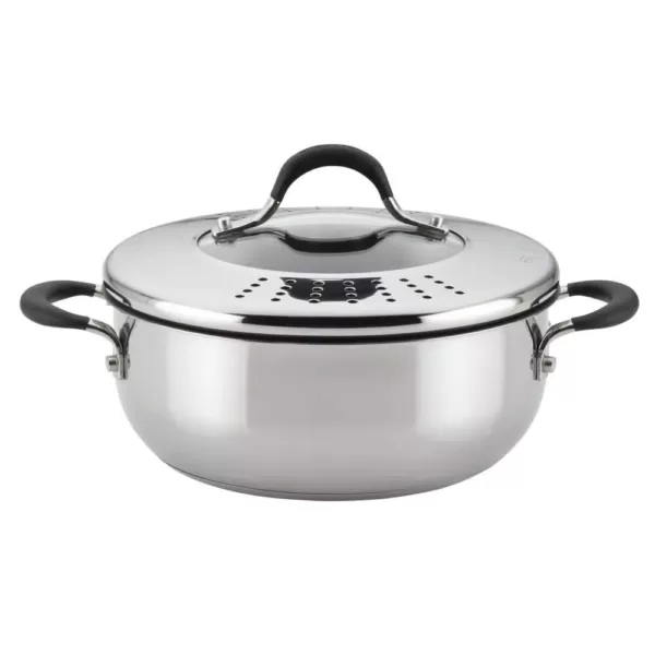 Circulon Momentum Stainless Steel Nonstick 4-Quart Covered Casserole with Locking Straining Lid