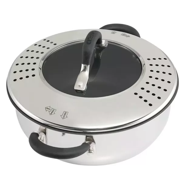 Circulon Momentum Stainless Steel Nonstick 4-Quart Covered Casserole with Locking Straining Lid