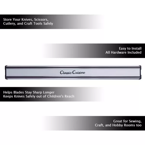 Classic Cuisine 16. in. Stainless Magnetic Aluminum Bar Storage Strip