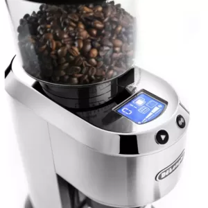 DeLonghi Dedica Stainless Steel Digital Conical Burr Grinder with 18 Grind Settings and Portafilter Adaptor - 12 oz.