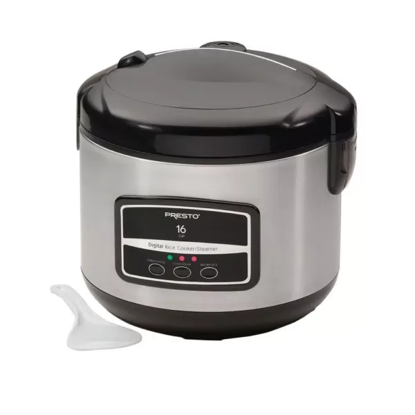 Presto 16-Cup Stainless Steel Rice Cooker with Non-Stick Cooking Pot