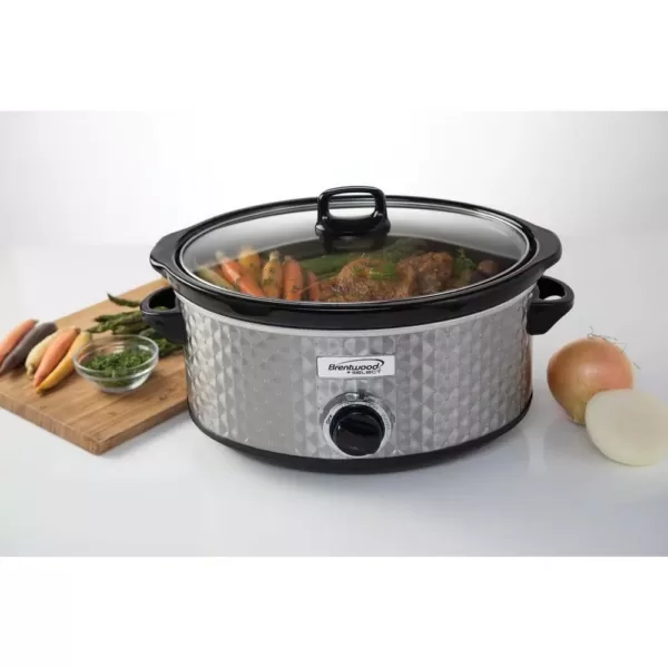 Brentwood Appliances Diamond 7 Qt. Stainless Steel Slow Cooker with Tempered Glass Lid