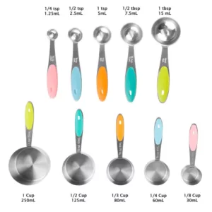 Classic Cuisine 10-Piece Stainless Steel with Silicone Measuring Cups and Spoons Set