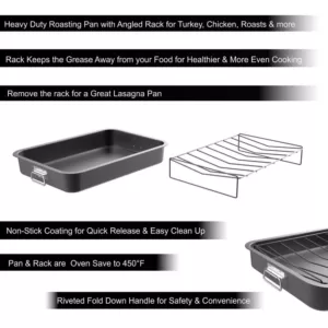 Classic Cuisine Heavy Duty Nonstick Roasting Pan with Angled Rack