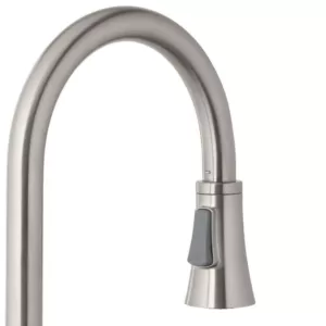 Glacier Bay Selma 2-Handle Pull-Down Sprayer Bridge Kitchen Faucet with Soap Dispenser in Stainless Steel