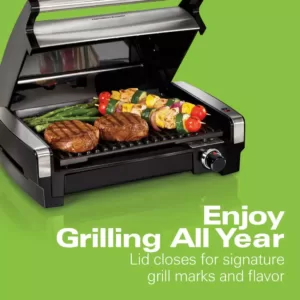 Hamilton Beach Searing Grill 118 in. Stainless Steel Indoor Grill with Non-Stick Plates