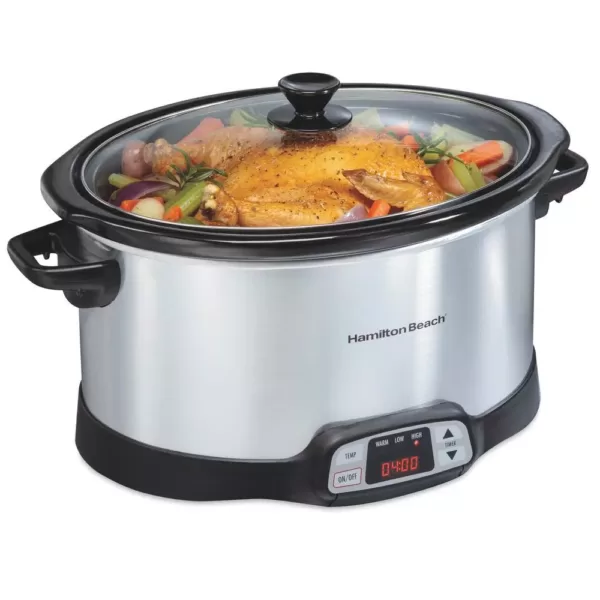 Hamilton Beach 8 Qt. Programmable Stainless Steel Slow Cooker with Built-In Timer and Temperature Settings