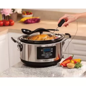 Hamilton Beach Set and Forget 6 Qt. Stainless Steel Programmable Slow Cooker with Temperature Probe