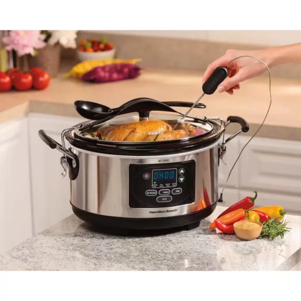 Hamilton Beach Set and Forget 6 Qt. Stainless Steel Programmable Slow Cooker with Temperature Probe