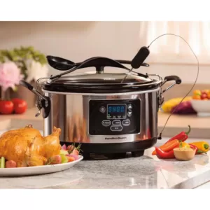 Hamilton Beach Set and Forget 6 Qt. Stainless Steel Programmable Slow Cooker with Temperature Probe