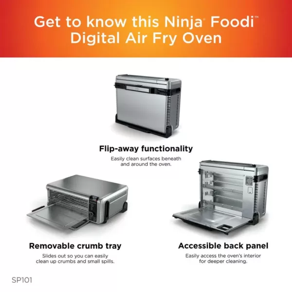 NINJA Stainless Steel Foodi Digital Air Fry Oven, Convection Oven, Toaster, Air Fryer, Flip-Away for Storage