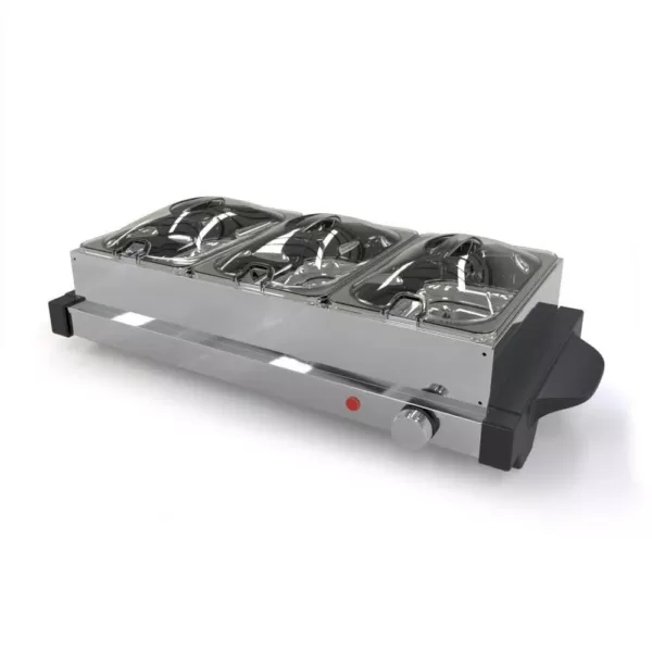 NutriChef 21.9 in. Stainless Steel Electric Food Warming Tray Buffet Server Hot Plate Food Warmer (3-Plate Tray Style)